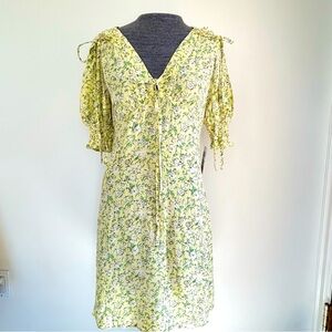 Topshop Yellow Ditsy Floral Mini Dress Cottagecore Puff Sleeve Size 6